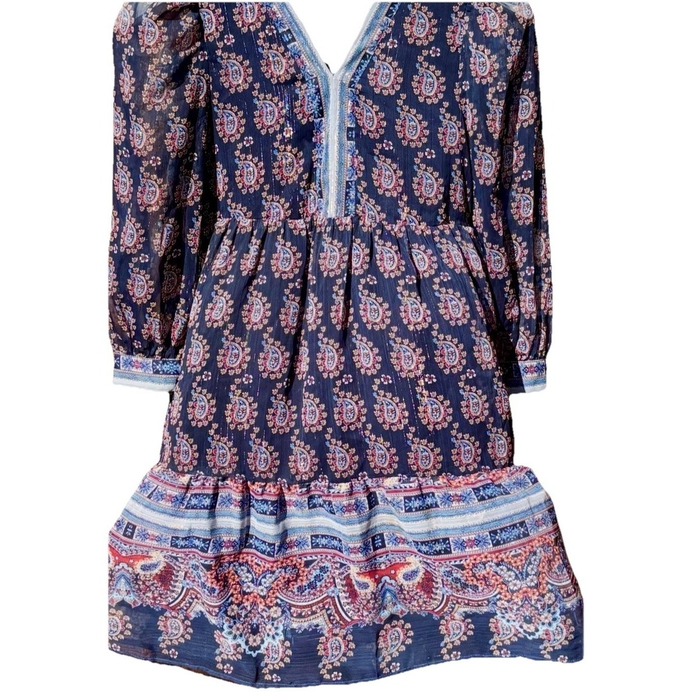 AQUA‎ Girls' Size Small Boho Dress Navy Lightweight Paisley Bloomingdale's